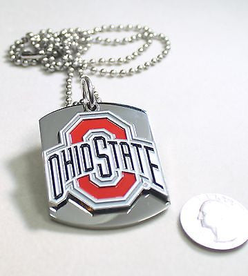 OHIO STATE LOGO BUCKEYES PENDANT X LARGE DOG TAG STAINLESS STEEL NECKLACE LOGO - Samstagsandmore