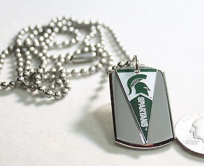 MICHIGAN STATE SPARTANS PENNANT STAINLESS STEEL DOG TAG NECKLACE 3D BALL CHAIN - Samstagsandmore