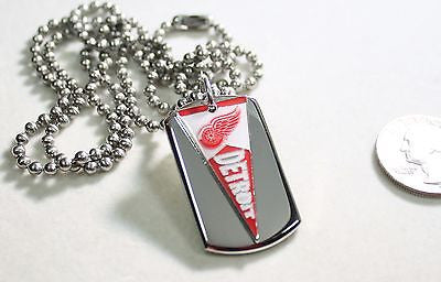 DETROIT RED WINGS NHL PENNANT STAINLESS STEEL DOG TAG NECKLACE 3D BALL CHAIN - Samstagsandmore