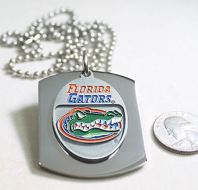 FLORIDA GATORS X LARGE DOG TAG STAINLESS STEEL NECKLACE LOGO FREE ENGRAVE - Samstagsandmore