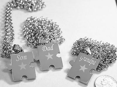 SON DAD GRANDPA PUZZLE PIECE SOLID STAINLESS STEEL ROLO  CHAIN NECKLACE - Samstagsandmore