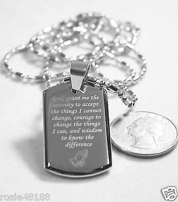 SERENITY PRAYER CROSS 3D SMALLER SAUSAGE CHAIN DOG TAG NECKLACE - Samstagsandmore