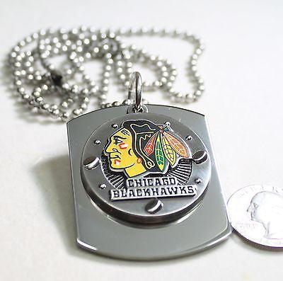 NHL CHICAGO BLACK HAWKS X LARGE DOG TAG STAINLESS STEEL NECKLACE LOGO - Samstagsandmore