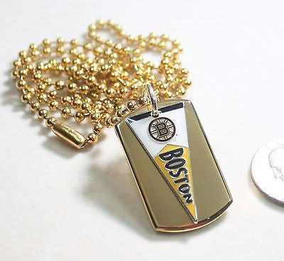 Boston Bruins NHL IPG pennant stainless steel dog tag necklace 3D ball chain - Samstagsandmore
