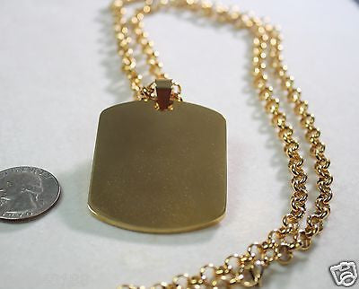 GOLD IPG PLATED X LARGE PENDANT DOG TAG SOLID STAINLESS STEEL NECKLACE - Samstagsandmore