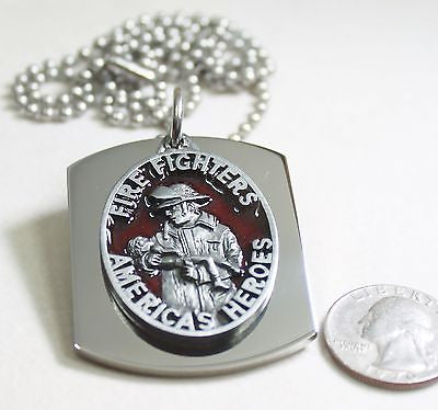 FIRE FIGHTER  PENDANT X LARGE  DOG TAG STAINLESS STEEL NECKLACE LOGO - Samstagsandmore