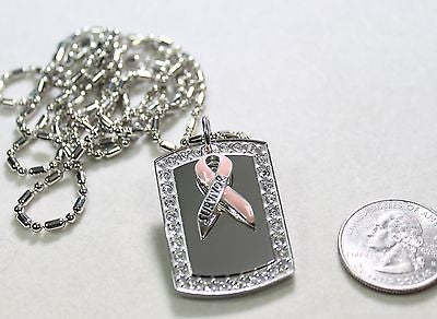 Breast cancer survivor bling CZ necklace stainless steel - Samstagsandmore