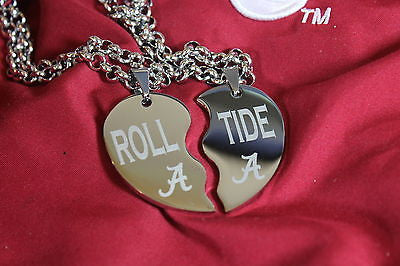 SOLID STAINLESS SPLIT HEART NECKLACES ALABAMA CRIMSON ROLL TIDE BAMA - Samstagsandmore