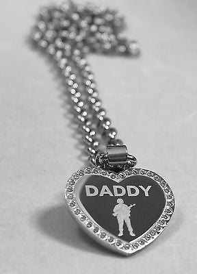 CZ BLING SOLID STAINLESS STEEL HEART DADDY DAD SISTER BROTHER  MOM FREE ENGRAVE - Samstagsandmore