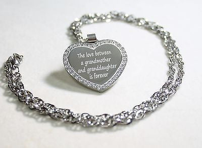 CZ STAINLESS STEEL HEART NAMES, GRANDMOTHER, GRANDAUGHTER FREE ENGRAVE - Samstagsandmore