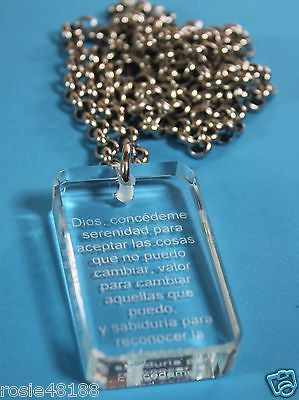 ORACION DE LA SERENIDAD SERENITY CRYSTAL DOG TAG NECKLACE STAINLESS SPANISH - Samstagsandmore