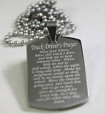 TRUCK DRIVER PRAYER SOLID THICK STAINLESS STEEL NECKLACE PENDANT DOG TAG - Samstagsandmore