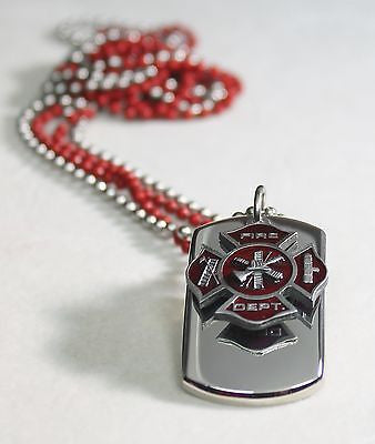 FIRE FIGHTER MALTESE CROSS CHARM 3D SOLID STAINLESS DOG TAG NECKLACE STAINLESS - Samstagsandmore