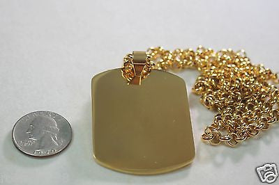 GOLD IPG PLATED X LARGE PENDANT DOG TAG SOLID STAINLESS STEEL NECKLACE - Samstagsandmore