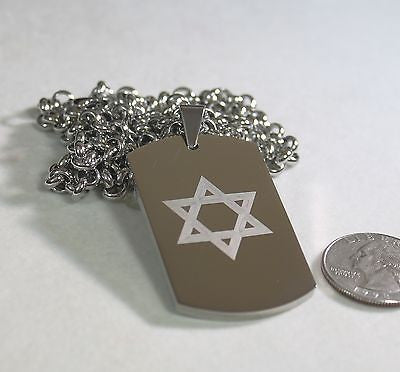 STAR OF DAVID SOLID THICK STAINLESS STEEL HIGH SHINE DOG TAG NECKLACE - Samstagsandmore