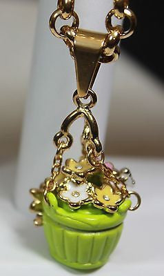 FLOWER BASKET CHARM STAINLESS IPG GOLD ROLO NECKLACE PENDANT MOM GRANDMA - Samstagsandmore