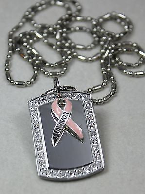 Breast cancer survivor bling CZ necklace stainless steel - Samstagsandmore