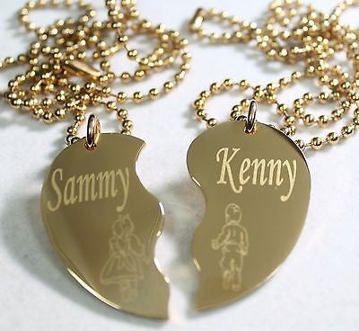 IPG STAINLESS STEEL GOLD SPLIT HEART NECKLACE GIRL BOY FREE ENGRAVE - Samstagsandmore