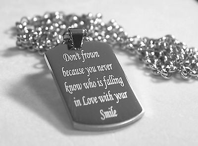 MOTIVATIONAL INSPIRATIONAL LOVE QUOTE SMILE NECKLACE DOG TAG STAINLESS STEEL - Samstagsandmore