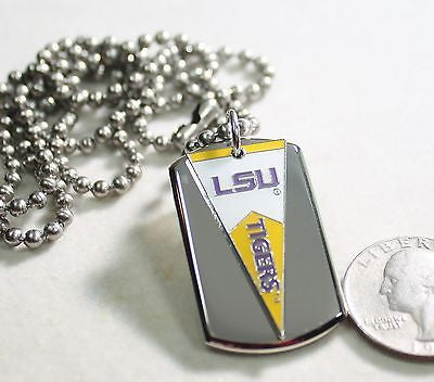 LOUISIANA STATE LSU PENNANT STAINLESS STEEL DOG TAG NECKLACE 3D BALL CHAIN - Samstagsandmore