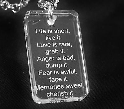 MOTIVATIONAL SAND BLASTED THICK CRYSTAL DOG TAG AND STAINLESS STEEL NECKLACE - Samstagsandmore