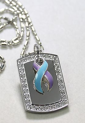 RHEUMATOID ARTHRITIS RIBBON BLING NECKLACE PENDANT CZ STAINLESS TAG - Samstagsandmore