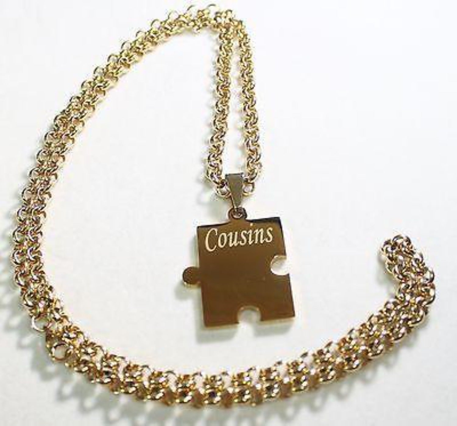 CUSTOM PUZZLE PIECE IPG GOLD SOLID STAINLESS STEEL ROLO CHAIN NECKLACE - Samstagsandmore