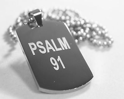 PSALM 91 SOLID THICK MIRROR STAINLESS STEEL DOG TAG STAINLESS BALL CHAIN 30" - Samstagsandmore