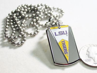 LOUISIANA STATE LSU PENNANT STAINLESS STEEL DOG TAG NECKLACE 3D BALL CHAIN - Samstagsandmore