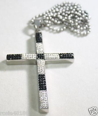 HIP HOP CZ BLING BLACK CLEAR WHITE STAINLESS STEEL CROSS AND RHODIUM - Samstagsandmore