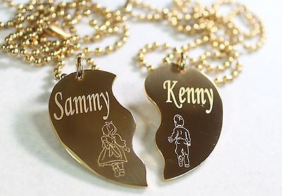 IPG STAINLESS STEEL GOLD SPLIT HEART NECKLACE GIRL BOY FREE ENGRAVE - Samstagsandmore