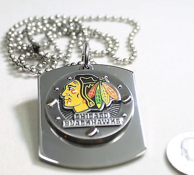 NHL CHICAGO BLACK HAWKS X LARGE DOG TAG STAINLESS STEEL NECKLACE LOGO - Samstagsandmore