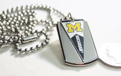 UNIVERSITY OF MICHIGAN PENNANT STAINLESS STEEL DOG TAG NECKLACE 3D BALL CHAIN - Samstagsandmore