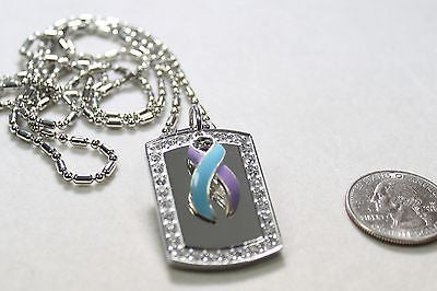 RHEUMATOID ARTHRITIS RIBBON BLING NECKLACE PENDANT CZ STAINLESS TAG - Samstagsandmore