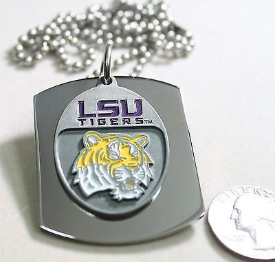 LSU X LARGE DOG TAG STAINLESS STEEL NECKLACE LOGO FREE ENGRAVE - Samstagsandmore