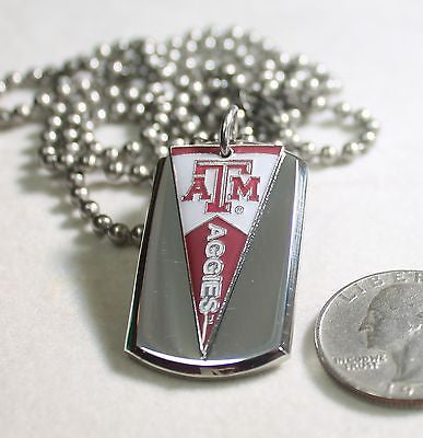 TEXAS ATM AGGIES PENNANT STAINLESS STEEL DOG TAG NECKLACE 3D BALL CHAIN - Samstagsandmore