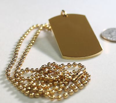 GOLD IPG PLATED PENDANT DOG TAG SOLID STAINLESS STEEL NECKLACE BALL CHAIN - Samstagsandmore