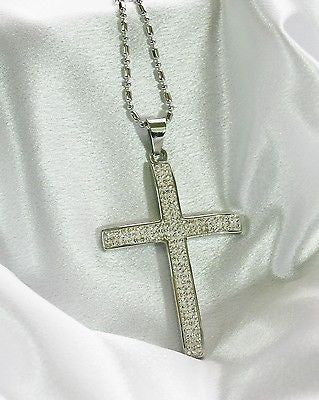 HIP HOP CZ BLING STAINLESS STEEL CROSS AND RHODIUM PLATED NECKLACE - Samstagsandmore
