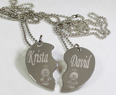 PERSONALIZED SPLIT HEART LOVE IS .... NECKLACE SET SOLID STAINLESS STEEL - Samstagsandmore