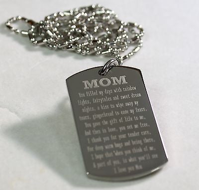 SOLID STAINLESS STEEL MOM/MUM MOTHER MESSAGE SPECIAL NECKLACE POEM DOG TAG - Samstagsandmore