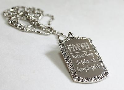 FAITH GOD WILL DO IT NECKLACE PENDANT DOG TAG BLING CZ - Samstagsandmore