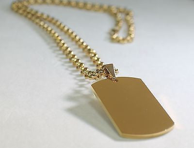 GOLD IPG PLATED PENDANT  DOG TAG SOLID  STAINLESS STEEL NECKLACE - Samstagsandmore