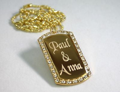GOLD PLATED NECKLACE PENDANT DOG TAG CZ CUSTOM - Samstagsandmore