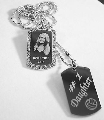 PICTURE DOG TAG CZ (2) PENDANT NECKLACE FREE ENGRAVE MILITARY STYLE - Samstagsandmore