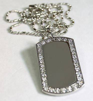 RHODIUM PLATED CZ BLING, CUSTOM DOG TAG NECKLACE - Samstagsandmore