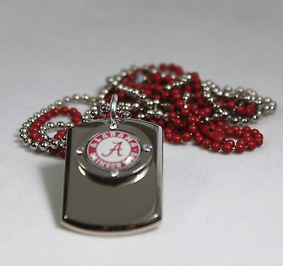 STAINLESS STEEL ALABAMA CRIMSON TIDE NECKLACE TAG CZ PENDANT FREE ENGRAVING - Samstagsandmore