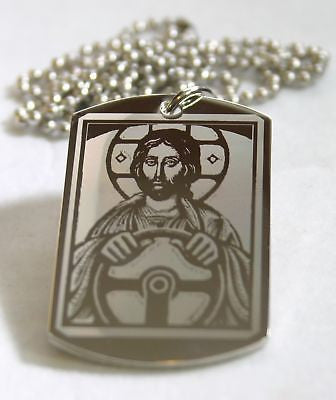 STAINLESS STEEL JESUS TAKE THE WHEEL RELIGIOUS PRAYER DOG TAG NECKLACE - Samstagsandmore