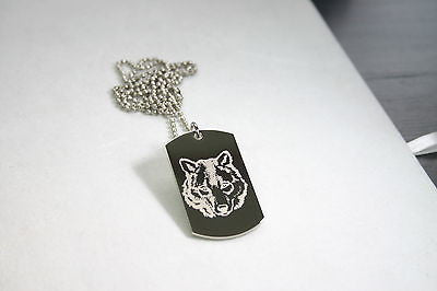 STAINLESS STEEL WOLF IMAGE DOG TAG NECKLACE PENDANT - Samstagsandmore