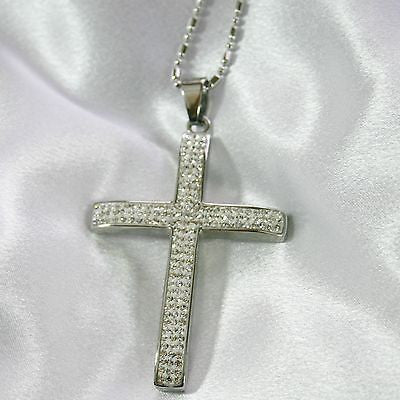 HIP HOP CZ BLING STAINLESS STEEL CROSS AND RHODIUM PLATED NECKLACE - Samstagsandmore