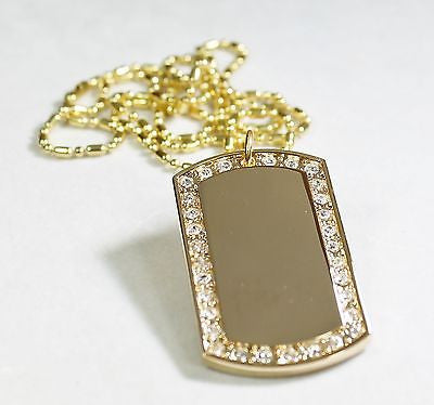 GOLD TONE PLATED FRAME CZ BLING,CUSTOM DOG TAG NECKLACE - Samstagsandmore